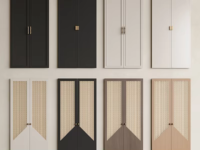 Varied Cabinet Doors Design With Black White Beige And Rattan Texture Details 3d model