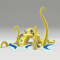 Octopus Shaped Yellow Playground Equipment With Curved Tentacles Blue Waves Round Windows For Kids Fun