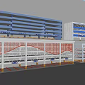 Modern Multi Story Parking Garage With Blue Metal Frames And Red Structural Elements 3d model