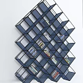 Modern Geometric Wall Mounted Bookshelf With Metal Frame Open Cubes And Books