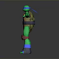 Ninja Turtle Action Figure With Green Body Orange Shell Colored Armor And Outstretched Arms