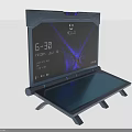 Smart Digital Display Electronic Device With Time Date And Purple X Pattern Tray Stand Design