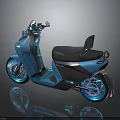 Modern Blue Electric Scooter with Black Seat Blue Lights and Silver Wheels