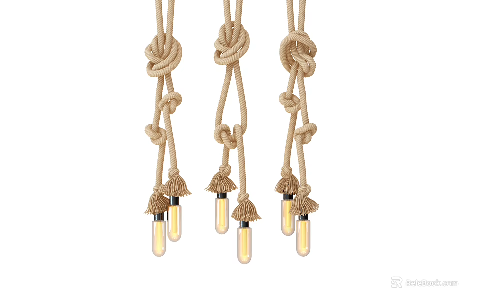 Handmade Rope Knotted Chandelier with Hanging Bulbs for Modern Rustic Decor 3d model 