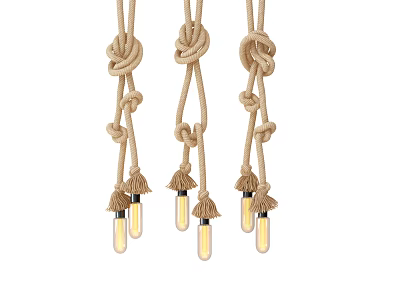 Handmade Rope Knotted Chandelier with Hanging Bulbs for Modern Rustic Decor 3d model