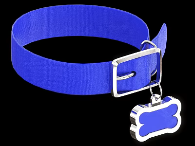 Blue Pet Collar With Nylon Fabric Metal Buckle And Bone Shaped Pendant 3d model