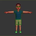 3D Character Wearing Blue Short Sleeved Polo Shirt And Khaki Shorts With White Shoes