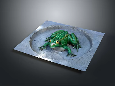 Green Reptile Resting On Square Shallow Concrete Dish With Smooth Surface 3d model