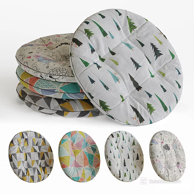 Round Decorative Seat Cushions With Tree Prints And Geometric Patterns For Home Use 3d model 