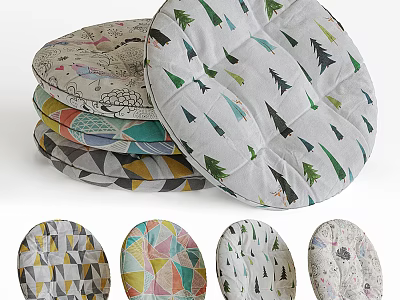 Round Decorative Seat Cushions With Tree Prints And Geometric Patterns For Home Use 3d model