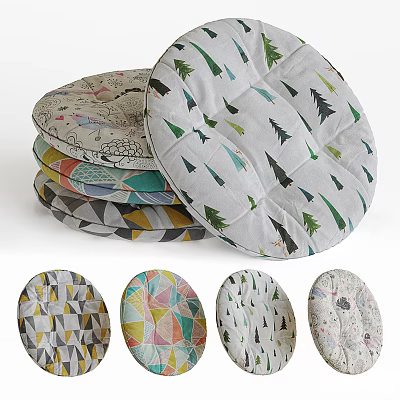Round Decorative Seat Cushions With Tree Prints And Geometric Patterns For Home Use 3d model