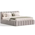 Modern Tufted Bed Frame with Soft Headboard and Light Colored Upholstery 3d model