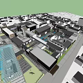 Traditional And Modern Commercial Street With Diverse Roofs Green Spaces And Pedestrian Paths