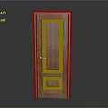 Solid Wood Hinged Door With Classic Panel Design And Black Metal Door Handle 3d model