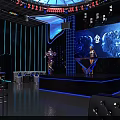 Futuristic KTV Interior With Neon Lighting Comfortable Seating And Large Screens
