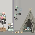 Adorable Kids Teepee Tent With Balloons Blocks Stuffed Bear And Star Snowflake Decorations