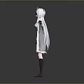 Anime Style Cat Eared Character With Long Silver Hair White Top Black Skirt Arms Outstretched