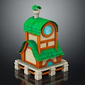 Cartoon House Scene With Green Roof Orange Frame Windows And White Base Platform