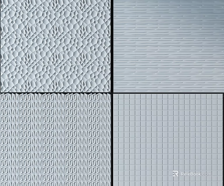 Modern Decorative Wall Design With Various Textures Including Circular Striped Herringbone And Grid Patterns 3d model 