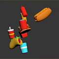 Various Fast Food Selection With Burger Hotdog Fries Taco Drinks And Condiments