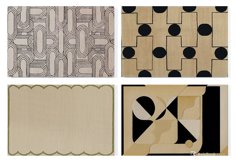 Square Rugs with Geometric Patterns Circular Dots and Scalloped Edges Design 3d model