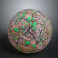 Cracked Sphere With Earth Tone Surface And Green Plants Growing Through Cracks