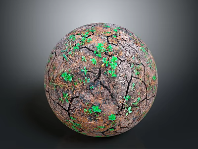 Cracked Sphere With Earth Tone Surface And Green Plants Growing Through Cracks 3d model