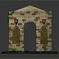 Stone Archway Model With Colorful Bricks Side Windows Grilles And Top Decoration