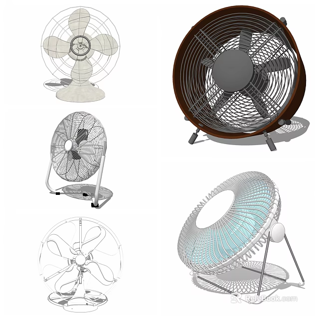 Modern Air Cooler Fans With Various Designs And Stand Structures 3d model 