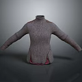 Gray Turtleneck Sweater With Worn Details And Red Lining On Gray Background 3d model