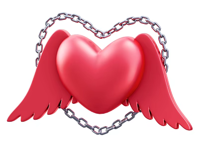 Decorative Ornament Set Featuring Red Heart Red Wings and Silver Chain 3d model