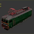 Green Electric Model Train With Red Pantograph Roof And Front Headlight Details