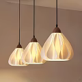 Three Hanging Pendant Lights With Pleated Lampshades And Wooden Bases For Interior Decoration