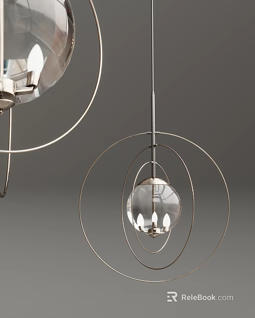 Modern Contemporary Chandelier Design With Circular Metal Rings And Transparent Glass Globe For Interior Lighting 3d model 