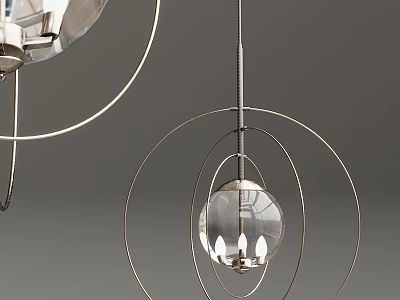 Modern Contemporary Chandelier Design With Circular Metal Rings And Transparent Glass Globe For Interior Lighting 3d model