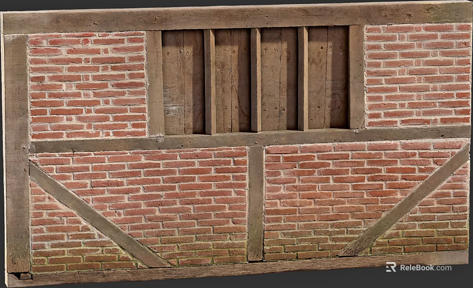 Traditional Building Exterior Wall With Red Brick And Wooden Beams Design 3d model 
