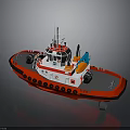 Red and White Toy Tugboat Model With Black Details and Small Antenna