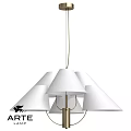 Modern Chandelier With White Cone Shaped Shades And Golden Metal Frame