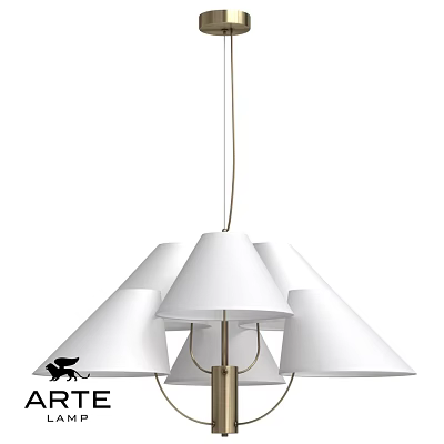 Modern Chandelier With White Cone Shaped Shades And Golden Metal Frame 3d model