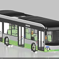 Modern City Bus Exterior And Interior With White Green Body Large Windows And Comfortable Seats