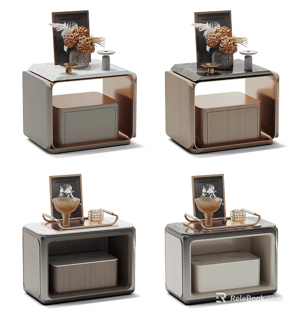 Modern Stylish Bedside Tables With Metal Frame Drawer And Decorative Trays Frames 3d model 