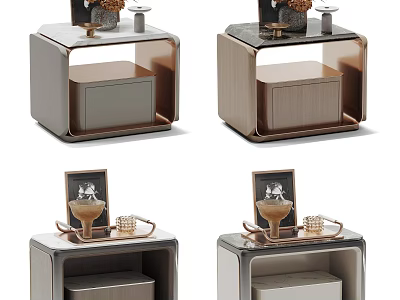 Modern Stylish Bedside Tables With Metal Frame Drawer And Decorative Trays Frames 3d model