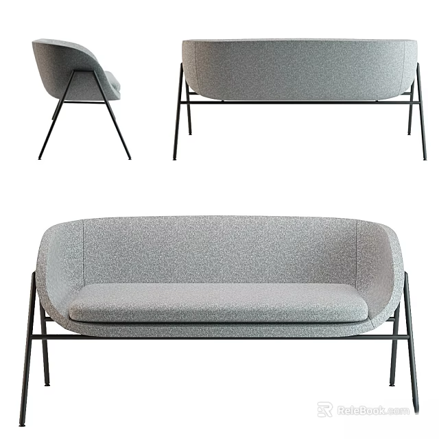 Modern Gray Sofa With Black Metal Legs And Comfortable Upholstered Design 3d model 