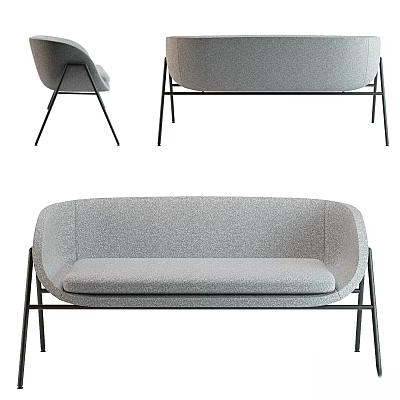 Modern Gray Sofa With Black Metal Legs And Comfortable Upholstered Design 3d model