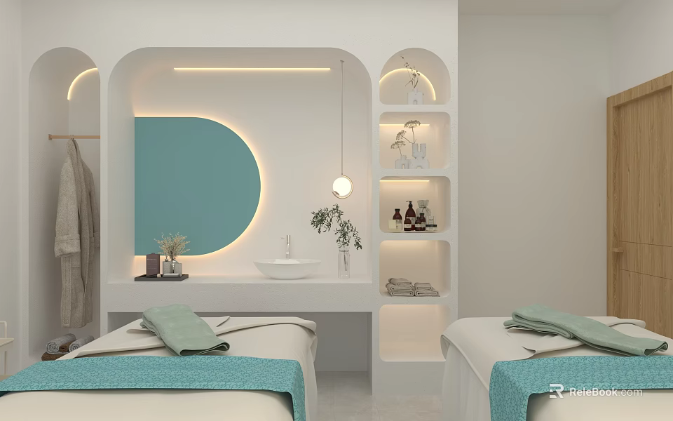 Serene SPA Sauna Room With Massage Beds Soft Lighting And Chic Decor 3d model 