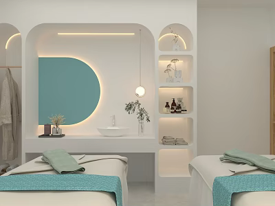 Serene SPA Sauna Room With Massage Beds Soft Lighting And Chic Decor 3d model
