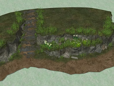 Natural Road Facilities Stone Paved Path With Grass Rocks And White Flowers 3d model