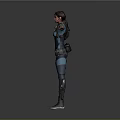 Female Combat Character In Blue Black Suit With Arms Outstretched