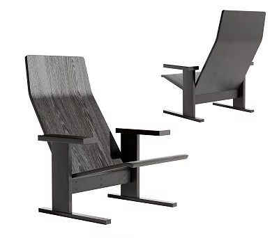 Modern Wooden Leisure Chair With Angled Backrest Sturdy Armrests And Stable Base Design 3d model