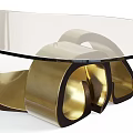 Modern Glass Top Coffee Table With Golden Intertwined Dark Wooden Loop Base